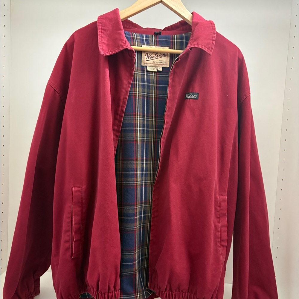 Woolrich Men's Deep Red Lightweight Jacket with Plaid Lining